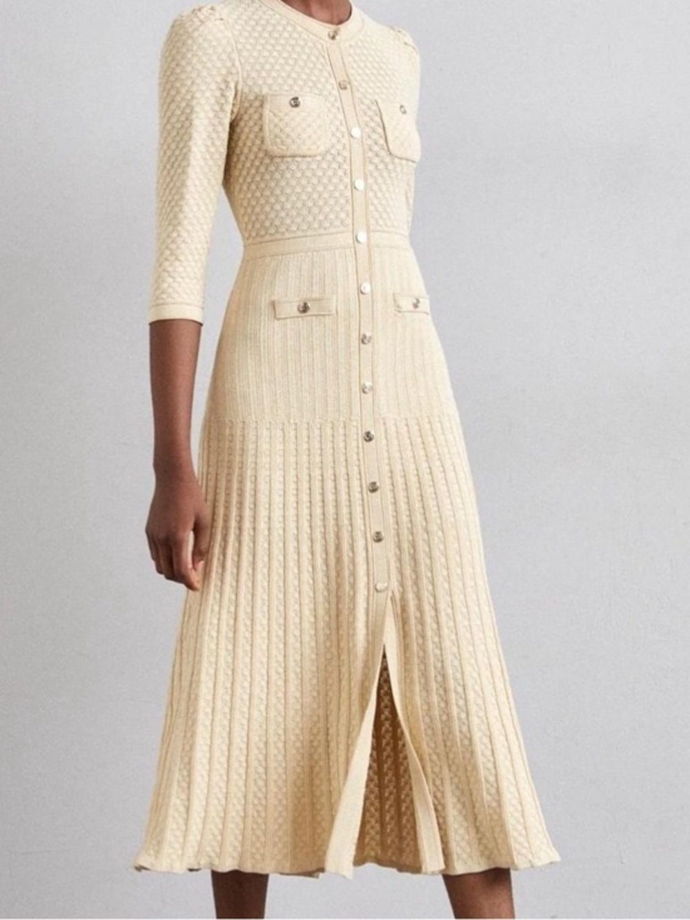 NWT Sandro Ramia Pointelle Knit Midi Dress Cream Beige FR34 XS Small Classy New